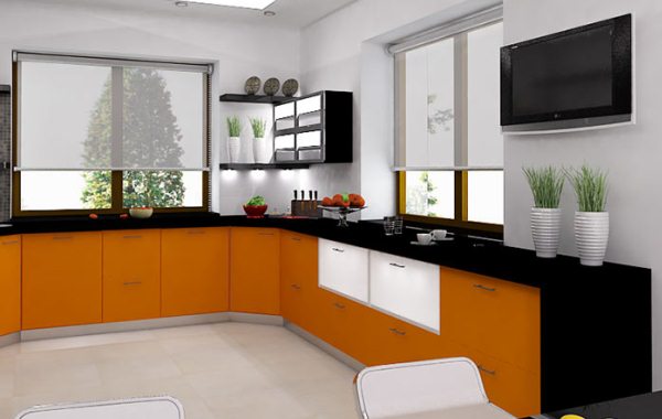 кухня оранжевая с черным