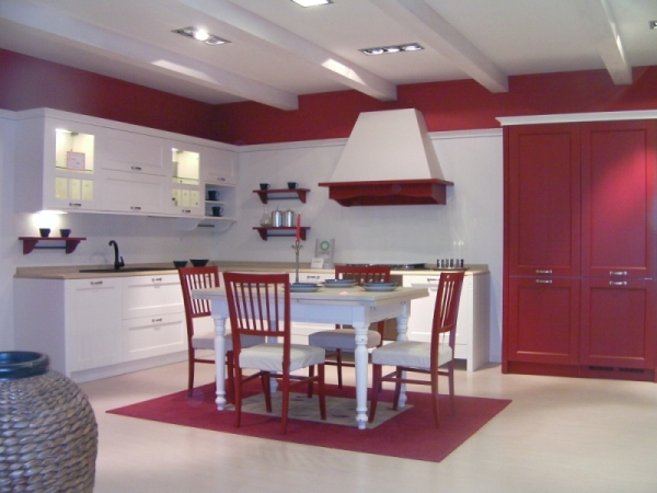 Дизайн красно-белой кухни