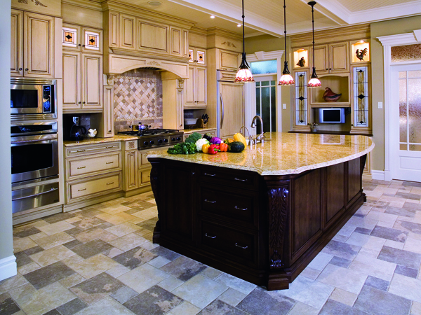 Beige kitchen with a large island