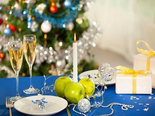 Image of holiday objects on Christmas table