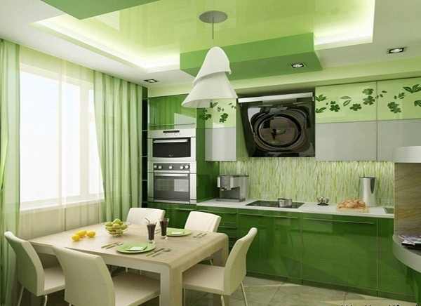 Стильная кухня в зелёных тонах