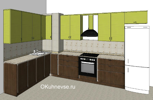 Мебель для кухни с вентиляционным коробом в углу